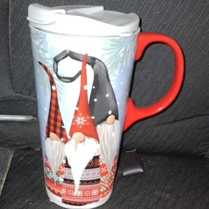 Christmas ceramic gnomes travel mug